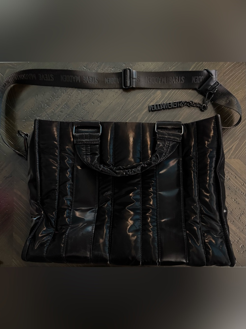 Steve Madden Black Quilted Gloss Tote